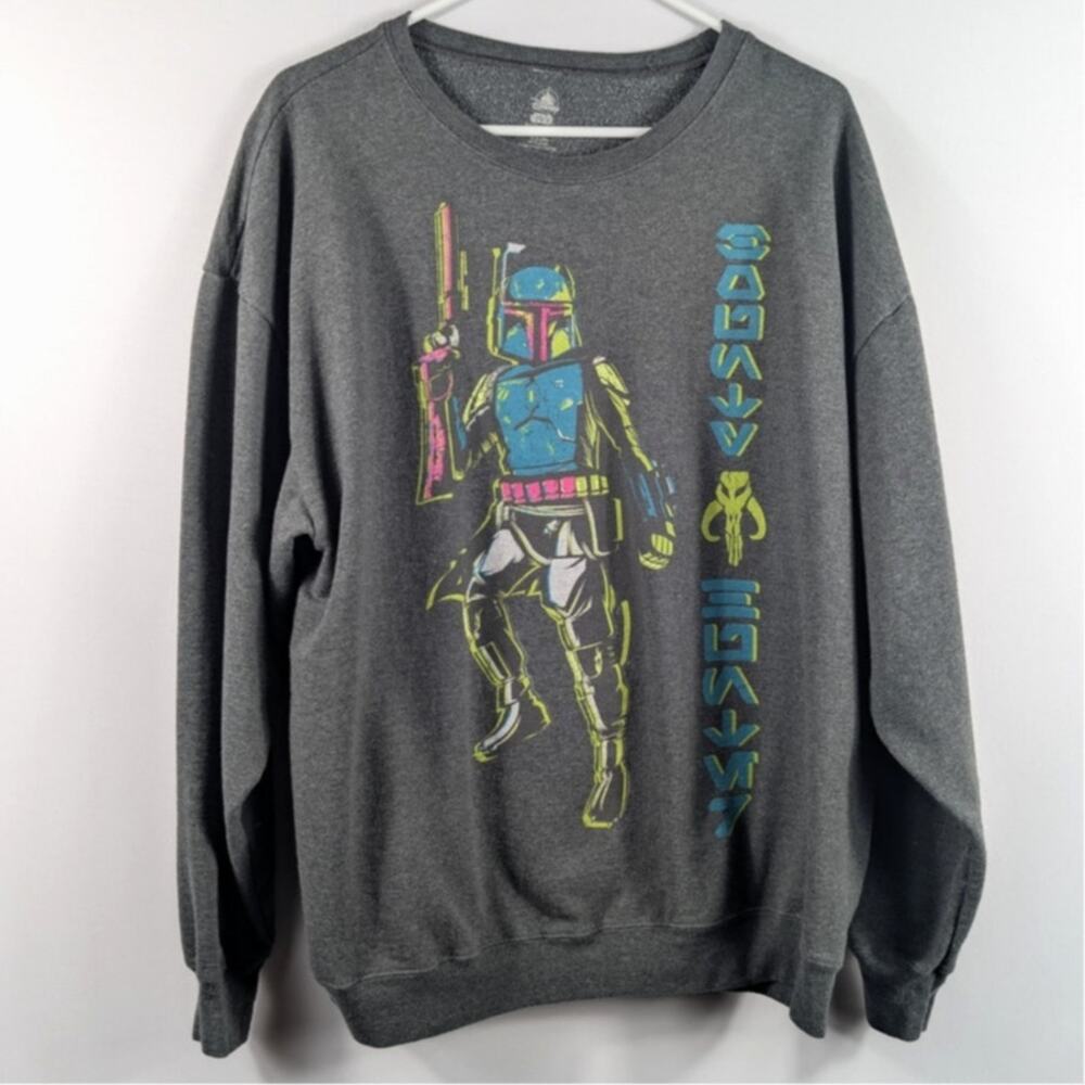 Star Wars Boba Fett Bounty Hunter Neon Graphic Sweatshirt Gray XL Crew Disney